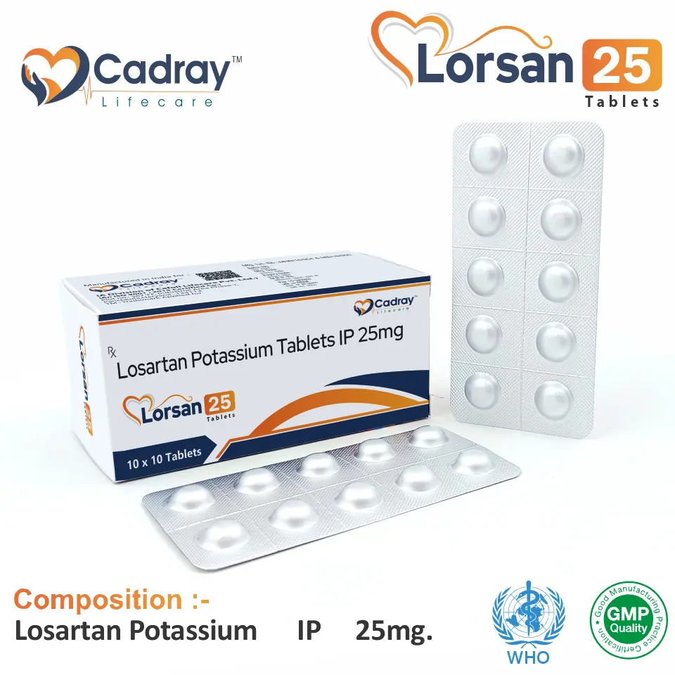 Losartan 25mg | Antihypertensive for blood pressure management | Best price for PCD Pharma Franchise